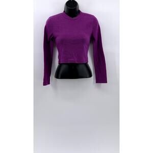 ZUIKI Women's Purple Crewneck Ribbed Long Sleeve Cropped Top SZ S